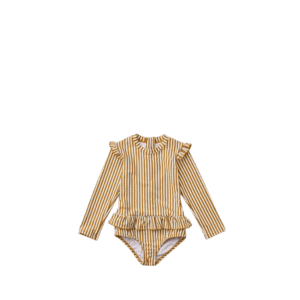 Sille Swim Jumpsuit, Seersucker Stripe: Golden Caramel/White