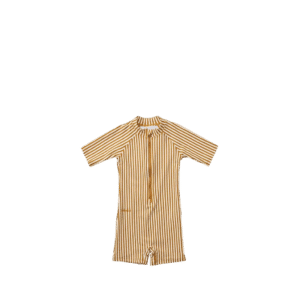 Max Seersucker Swim Jumpsuit, Stripe: Golden Caramel/White