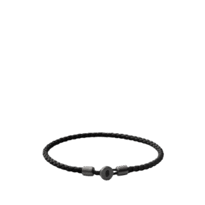 Nexus Leather Bracelet, Matte Black Rhodium Large