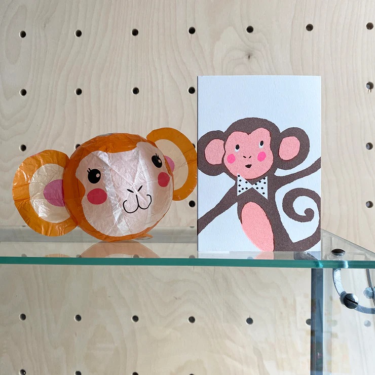 Paper Balloon Card - Monkey, Open Greeting Card