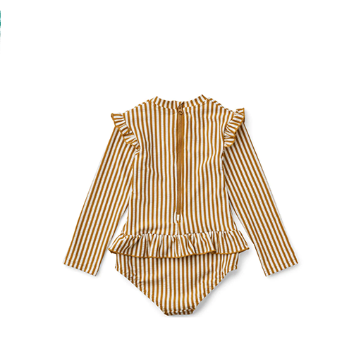 Sille Swim Jumpsuit, Seersucker Stripe: Golden Caramel / White