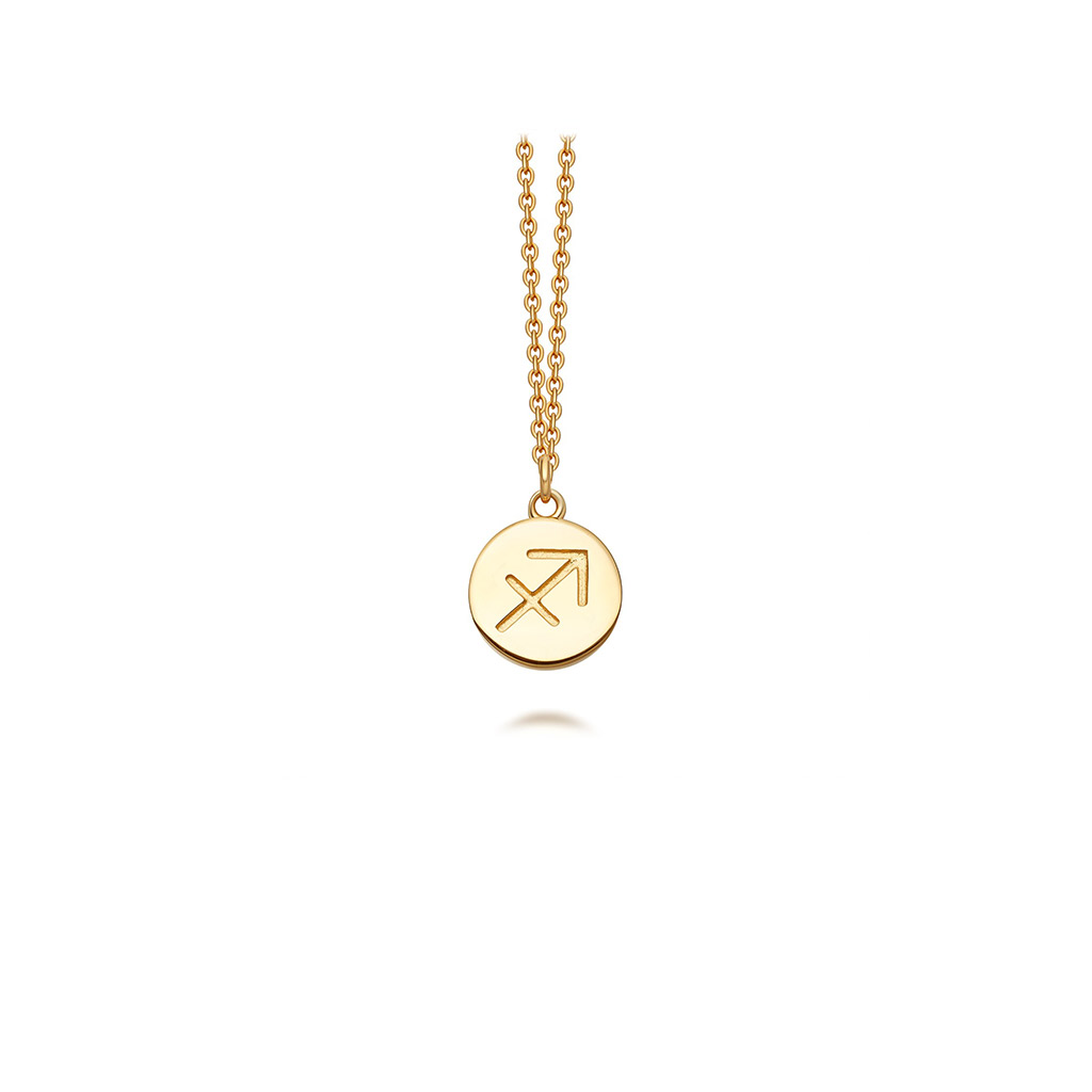 Zodiac Biography Pendant Necklace, Sagittarius Gold