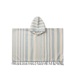 [KDLW10102] Roomie Poncho, stripe: Sea blue/sandy