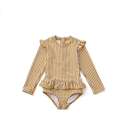 [KDLW26602] Sille Swim Jumpsuit, Seersucker Stripe: Golden Caramel / White